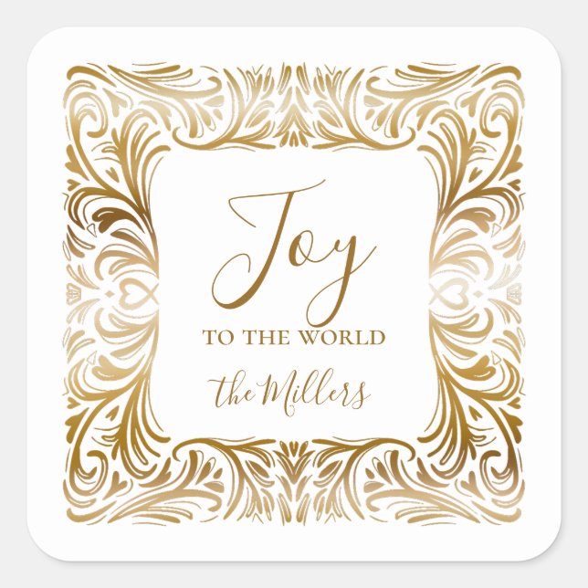 Adesivo Quadrado Alegria ao mundo Nome da Família Elegante Natal (Frente)