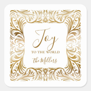 Adesivo Quadrado Alegria ao mundo Nome da Família Elegante Natal