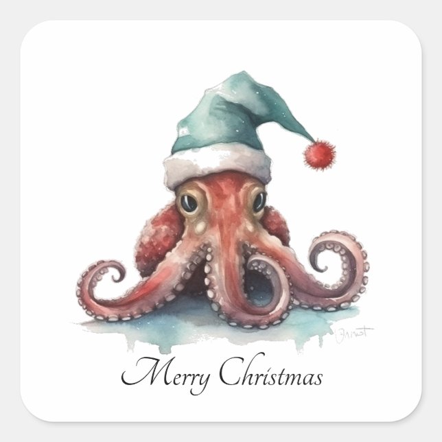 Adesivo Quadrado Alegria de Natal de Octopus, personalizada (Frente)