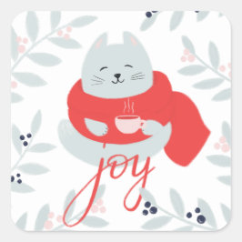 Adesivo Quadrado Alegria. Gato de Natal bonito. Animal de férias de