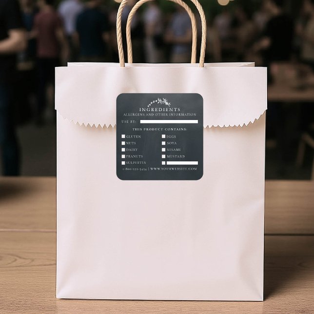 Adesivo Quadrado Alergênios de segurança da comida Produto artifici (product packaging sticker artisan business gift blackboard handmade homemade ingredients list)