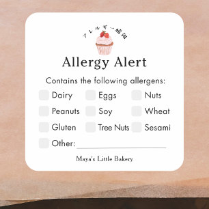 Adesivo Quadrado Alerta de Alergia à Padaria de Cupcake de Morango