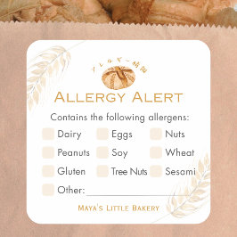 Adesivo Quadrado Alerta de Alergia a Pão de Fermento Natural de Tri