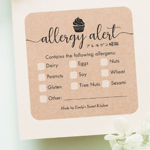 Adesivo Quadrado Alerta de Alergia Alimentar Cupcake Kraft Minimali