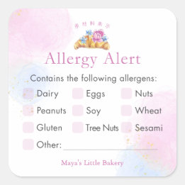 Adesivo Quadrado Alerta de Alergia ao Croissant Floral Elegante