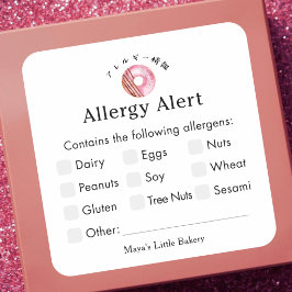 Adesivo Quadrado Alerta de Alergia de Padaria de Donut Rosa Bonito