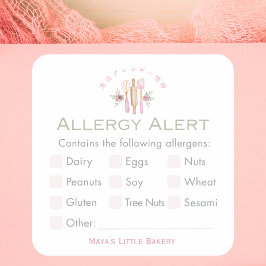 Adesivo Quadrado Alertas de Alergia Alimentar Utensílios de Cozinha