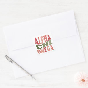 Adesivo Quadrado Alfa Chi Omega Groovy Retro Gráfico Empilhado