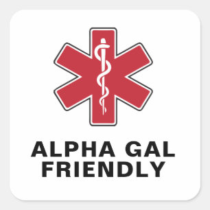 Adesivo Quadrado Alfa Gal Amigável Com Símbolo de Alerta Médico