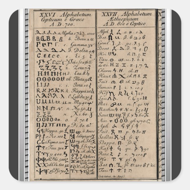 Adesivo Quadrado Alfabeto Copta Etíope (Frente)