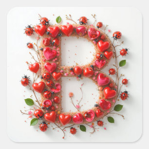 Adesivo Quadrado Alfabeto Criativo Letra B com Formas de Coração