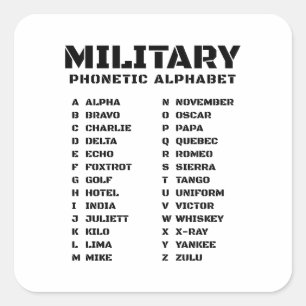 Adesivo Quadrado Alfabeto Fonético Militar ALFA ZULU