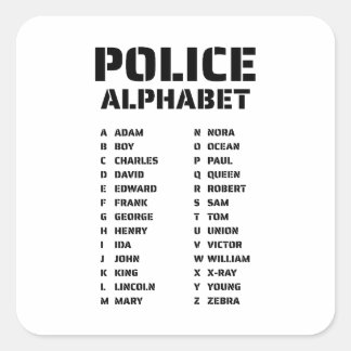 Adesivo Quadrado Alfabeto Fonético Policial Gráfico Adam Zebra