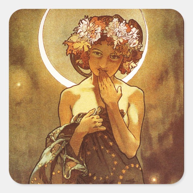 Adesivo Quadrado Alfons Mucha: Luna (Frente)