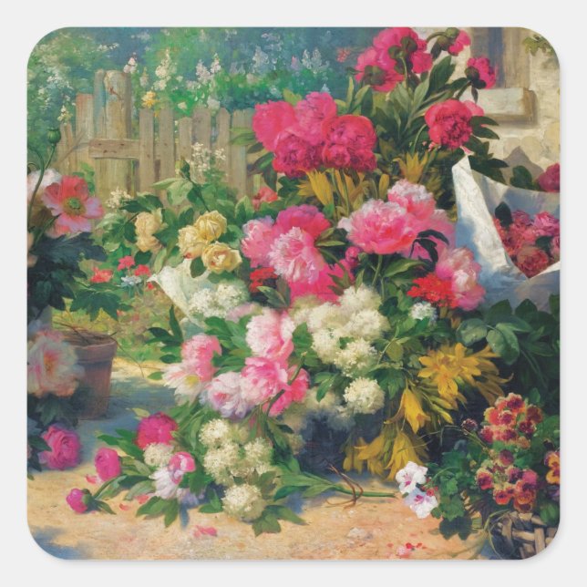 Adesivo Quadrado Alfred Petit Flower Baskets e Potes de Flor em... (Frente)