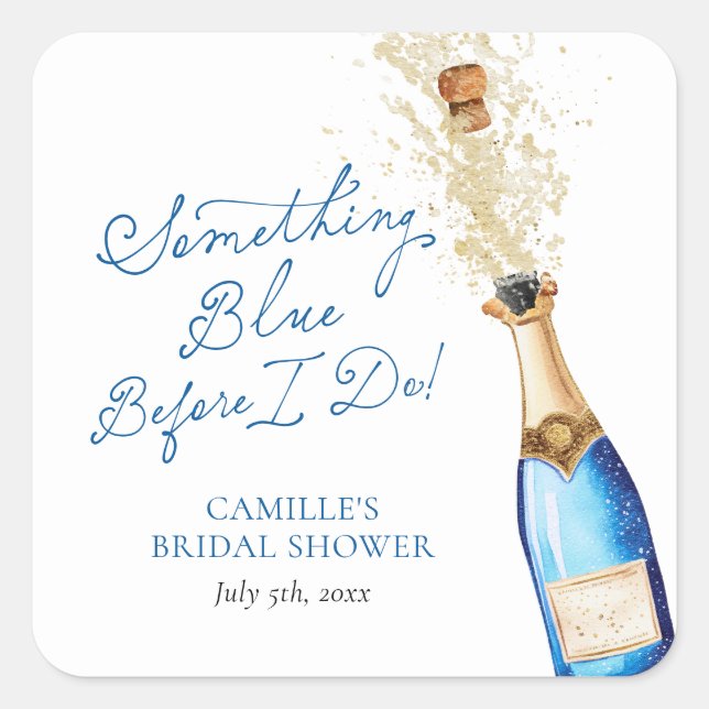 Adesivo Quadrado Algo Azul Champagne Bridal Brunch (Frente)