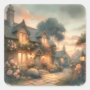 Adesivo Quadrado Algodão de Fairytalte ao Sunset com Rosas