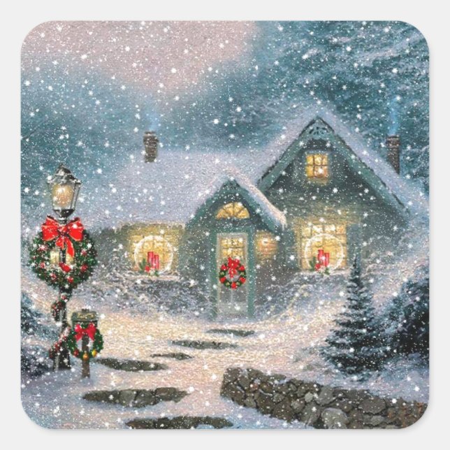 Adesivo Quadrado Algodão de inverno de Natal (Frente)