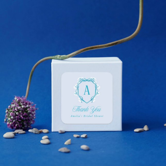 Adesivo Quadrado Alguma Coisa Azul Obrigada Chá de Panela Floral (Criador carregado)