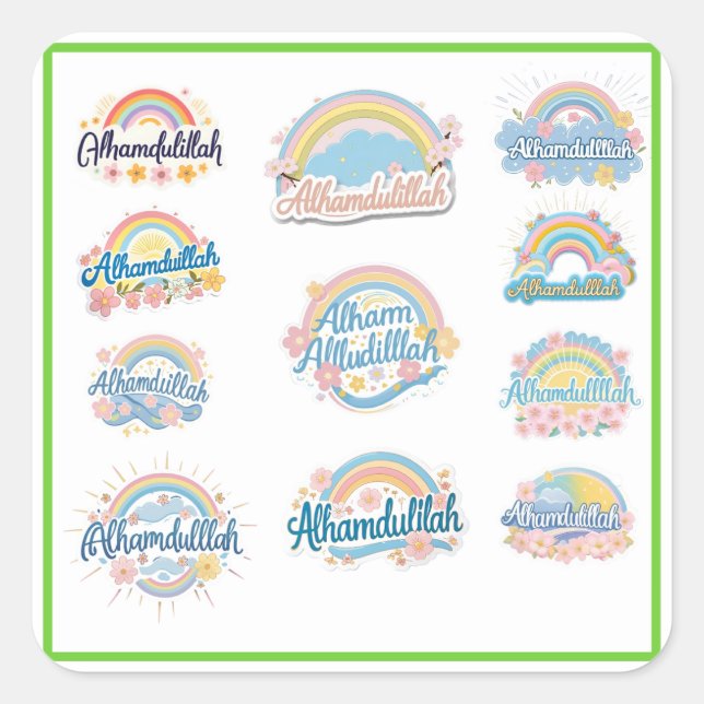 Adesivo Quadrado Alhamdulillah Sticker – Pastel Gratitude Reminder (Frente)