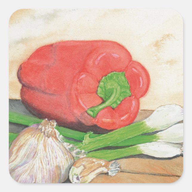 Adesivo Quadrado Alho, Cebolas e pimenta (Frente)