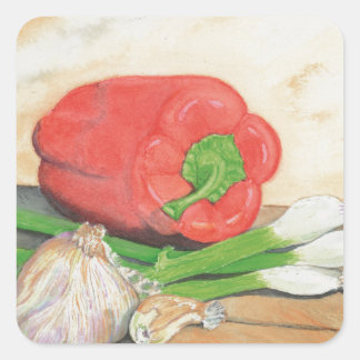 Adesivo Quadrado Alho, Cebolas e pimenta