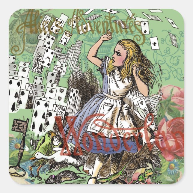 Adesivo Quadrado alice cards maravilderland hatrabbit (Frente)