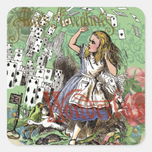 Adesivo Quadrado alice cards maravilderland hatrabbit