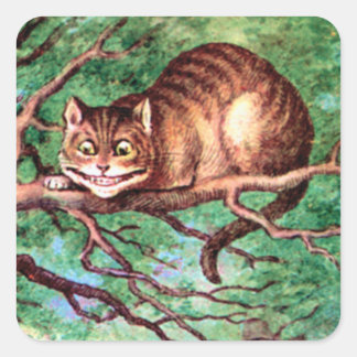 Adesivo Quadrado Alice Conhece o Gato Cheshire no País das Maravilh