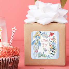 Adesivo Quadrado Alice Encantada no Jardim das Maravilhas Obrigado