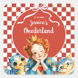 Adesivo Quadrado Alice in ONEDERLAND Queen of Hearts 1st Birthday 