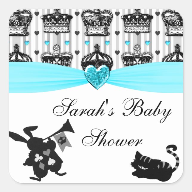 Adesivo Quadrado Alice In Wonderland Royal Crowns Chá de fraldas (Frente)