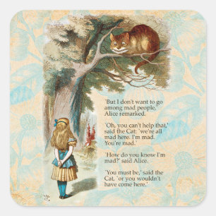 Adesivo Quadrado Alice no País das Maravilhas Cheshire Cat Mad