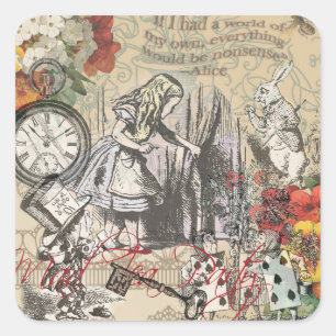 Adesivo Quadrado Alice no País das Maravilhas Cortina Arte Clássica