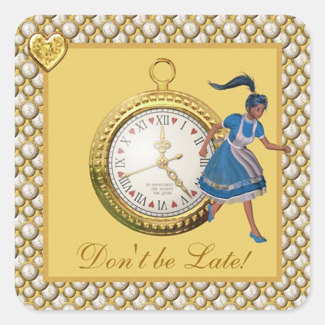 Adesivo Quadrado Alice no País das Maravilhas Não seja Atrasada (Frente)