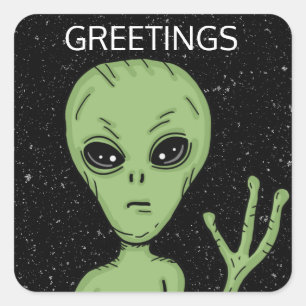 Adesivo Quadrado Alienígena Acenando Olá Arte Digital Ufologia