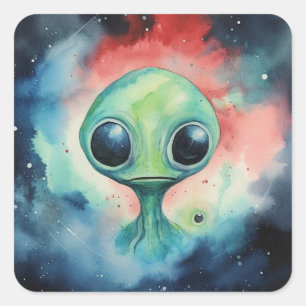 Adesivo Quadrado Alienígena Colorida Marcianos Galáxia Alienígena U