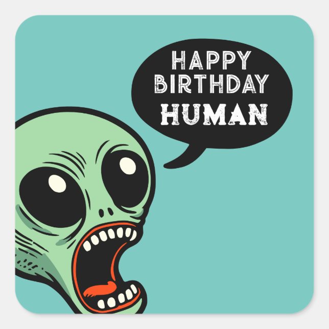 Adesivo Quadrado Alienígena de aniversário (Frente)