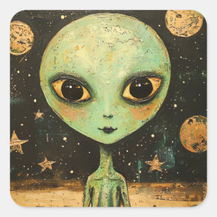 Adesivo Quadrado Alienígena de OVNI