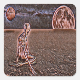 Adesivo Quadrado Alienígena do espaço castanho