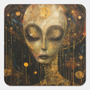 Adesivo Quadrado Alienígena em um estilo Klimt