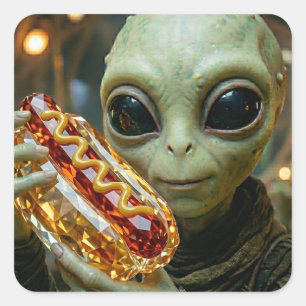 Adesivo Quadrado Alienígena Extraterrestre com Cachorro Quente Cris