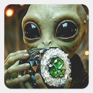 Adesivo Quadrado Alienígena Extraterrestre e Sushi Cristalino