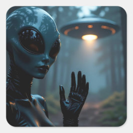 Adesivo Quadrado Alienígena feminina Extraterrestre e OVNI