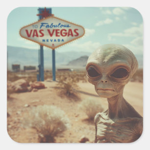 Adesivo Quadrado Alienígena Triste Em Frente Ao Sinal De Las Vegas