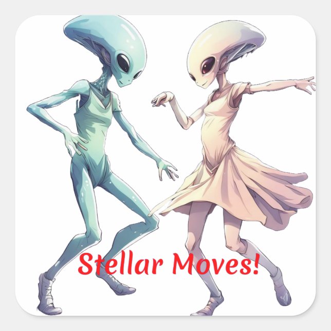 Adesivo Quadrado Aliens dançantes (Frente)