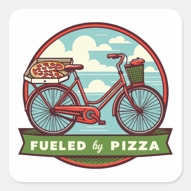 Adesivo Quadrado Alimentado Por Pizza Bike (Frente)