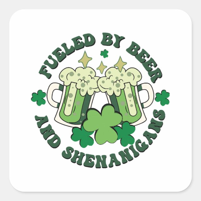 Adesivo Quadrado Alimentados Por Cerveja E Shenanigans (Frente)