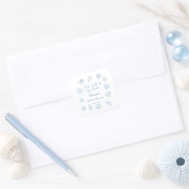 Adesivo Quadrado All I Sea Is Love Bridal Shower  (Criador carregado)