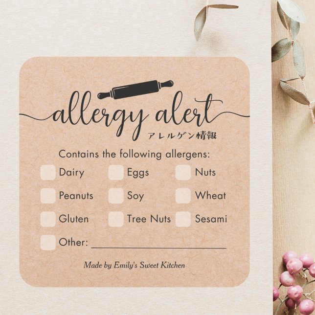 Adesivo Quadrado Allergy Alert Allergens Warning Kraft Rolling Pin (Criador carregado)